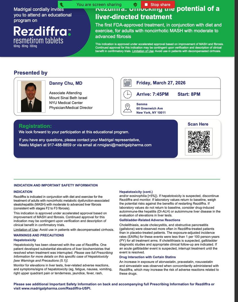 Madrigal cordially invites you to attend an educational program on Rezdiffra